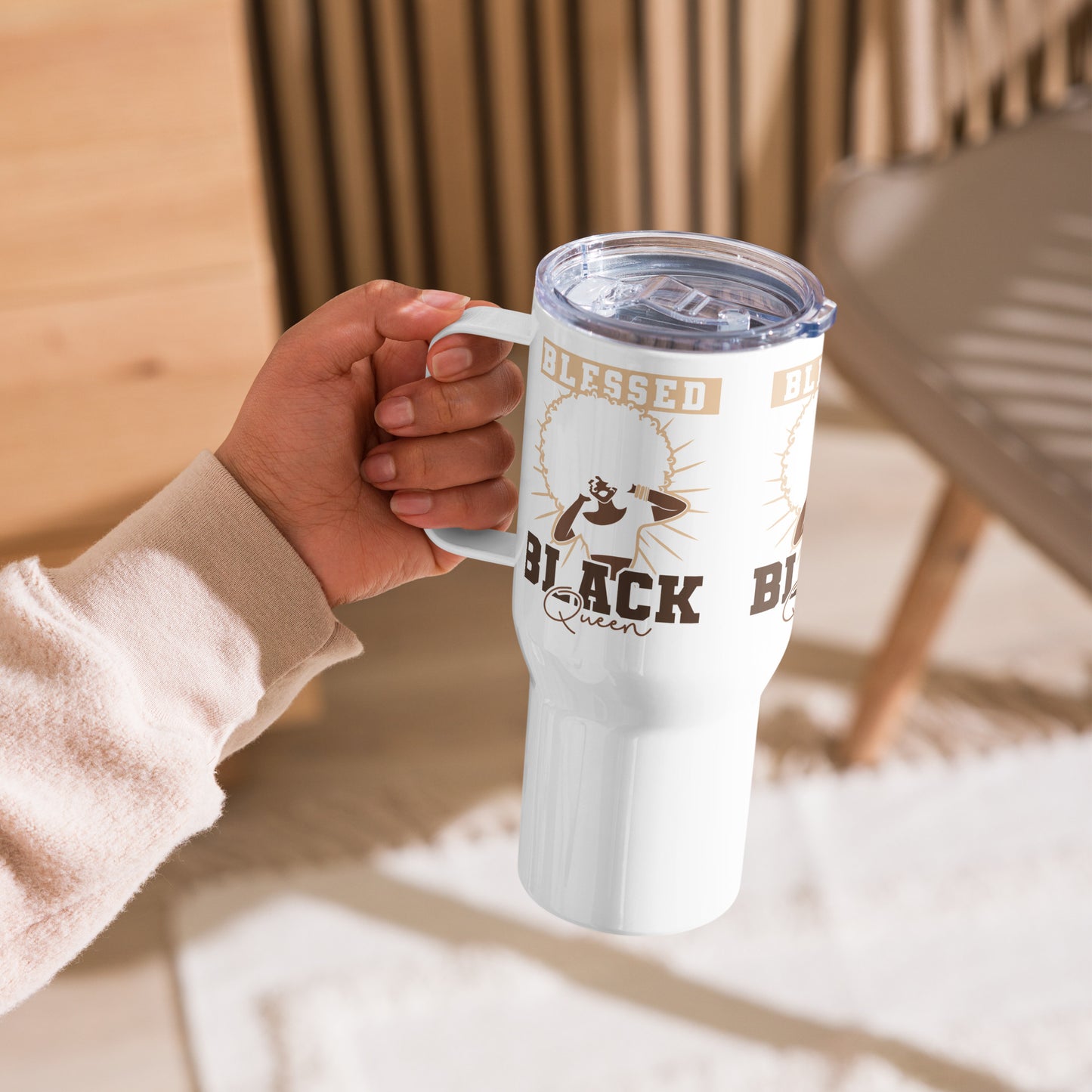 "BLESSED BLACK QUEEN" Travel mug with a handle