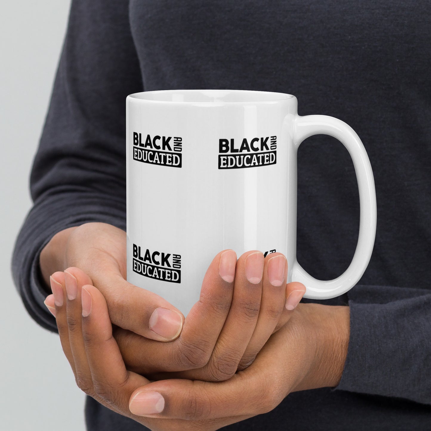 "BLACK AND EDUCATED" White glossy mug