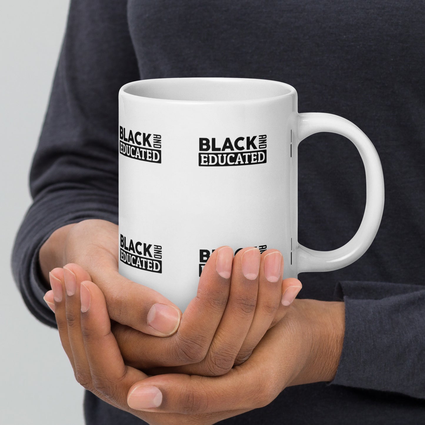 "BLACK AND EDUCATED" White glossy mug